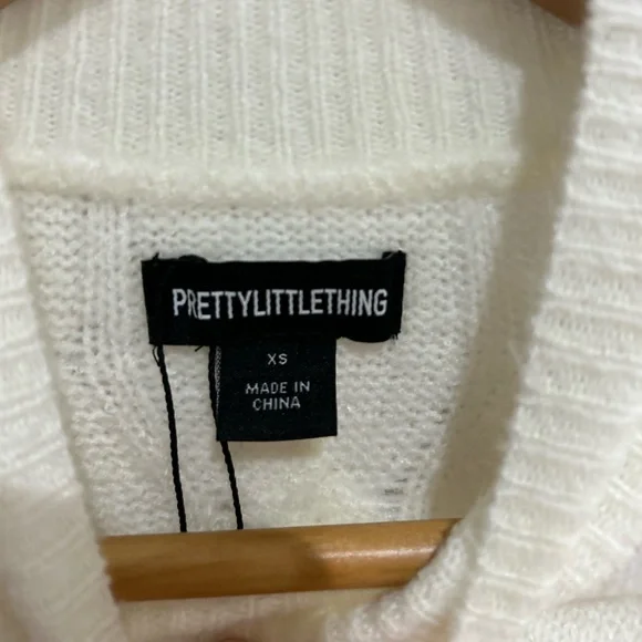 PrettyLittleThing Cream Cable Knit Maxi Dress Mock Neck Women’s Size XS NWT - Picture 2 of 9